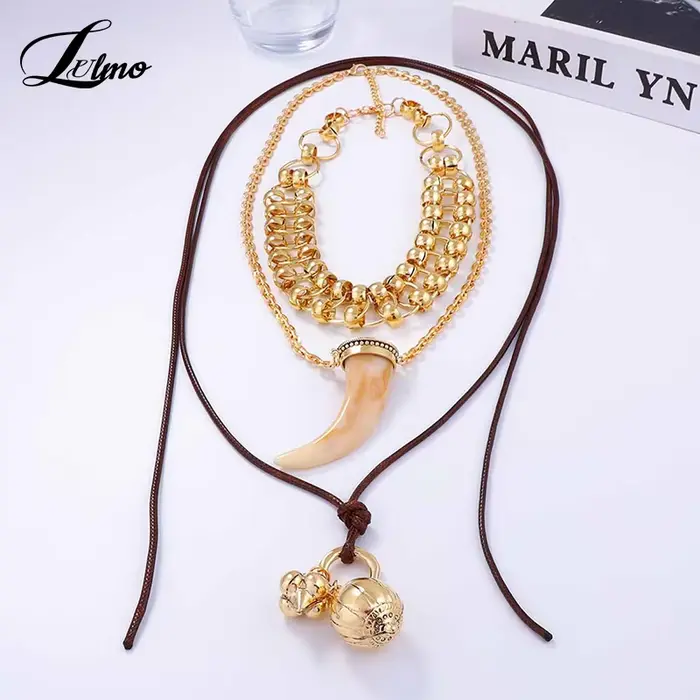 Lot de 3 colliers multicouches avec pendentif en corne, bijoux à breloques de Cowgirl lourd et exquis, accessoires de fête à la mode, cadeaux