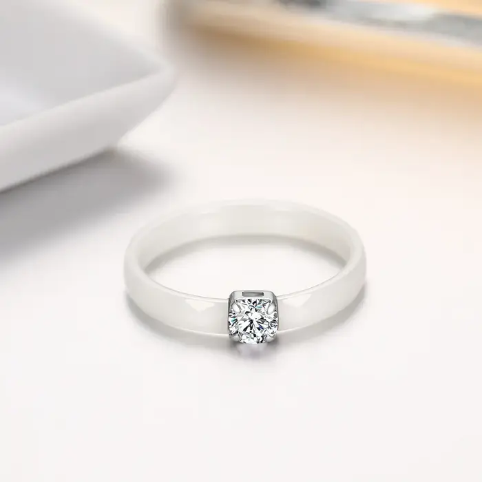 Bague de promesse en céramique pour femme, coupe diamant, 3 mm, fine, minimaliste, colorée, pour fia