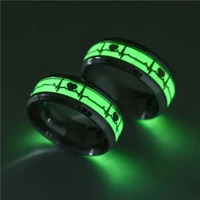 Bague Lumineuse Cœur en Acier Inoxydable pour Femme et Homme, Alliance de Mariage avec Motif de Cœur Lumineux pour Tous Les Soirs