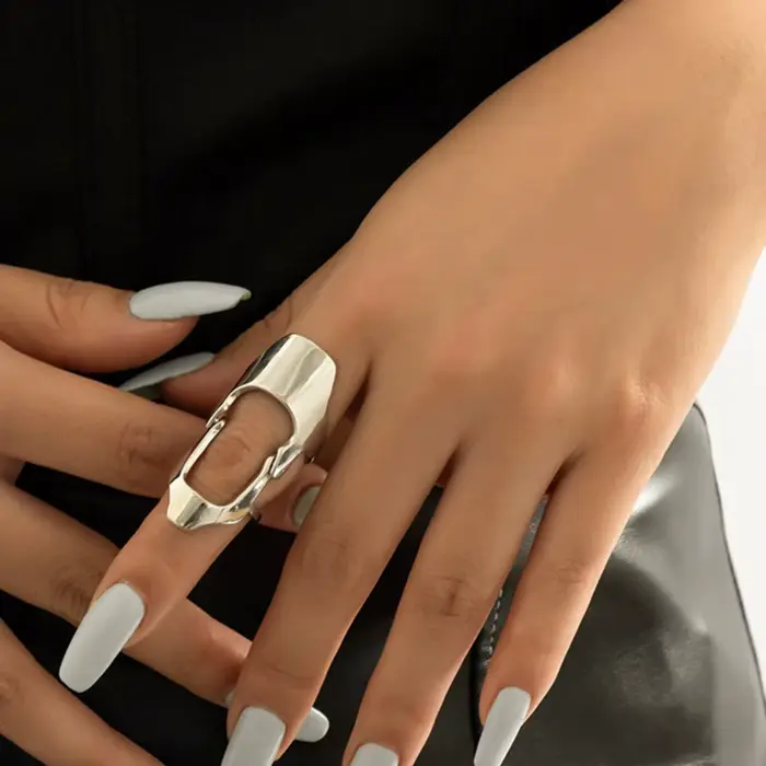 Bague large à Joint pliable pour femmes, rétro Hip-hop géométrique ajouré, couleur argent, personnal
