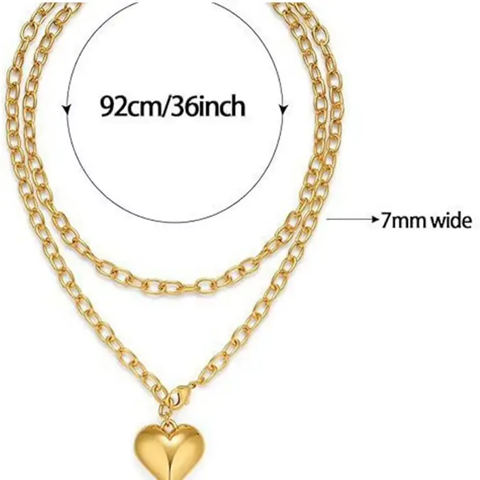 Colliers à breloques en forme de cœur plaqué or 14 carats pour femmes, pendentif en forme de cœur, longue chaîne superposée, bijoux cadeaux