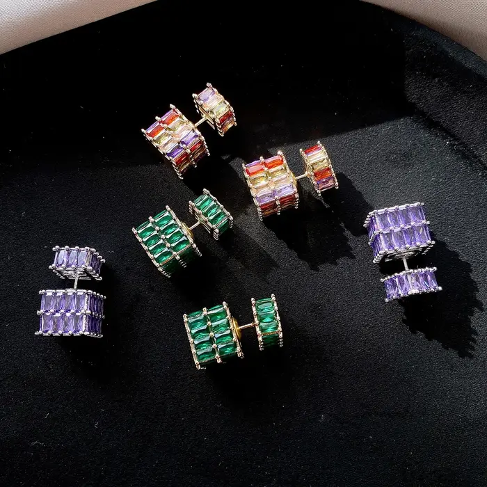 Boucles d'oreilles françaises rétro en Zircon tridimensionnel pour femmes