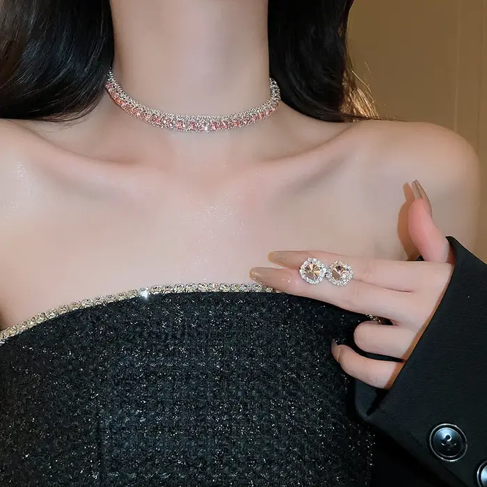 FYUAN – ensemble de boucles d'oreilles et collier en cristal de luxe