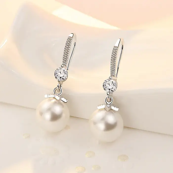 Boucles d'oreilles fines en argent Sterling 925, cristal de luxe, perles en Zircon, breloques pour f