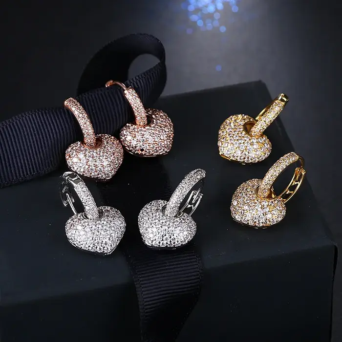 Buyee 925 en argent Sterling femme magnifique boucle d'oreille pour les femmes de luxe mode mariage grand coeur bijoux
