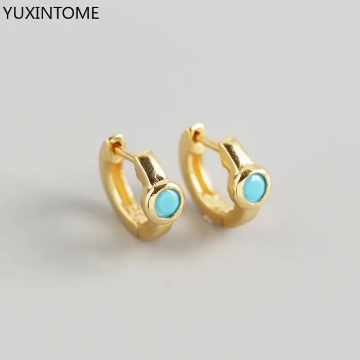 Boucles d'oreilles en argent Sterling 925, boucle d'oreille Turquoise, petit cerceau Huggie pour fil