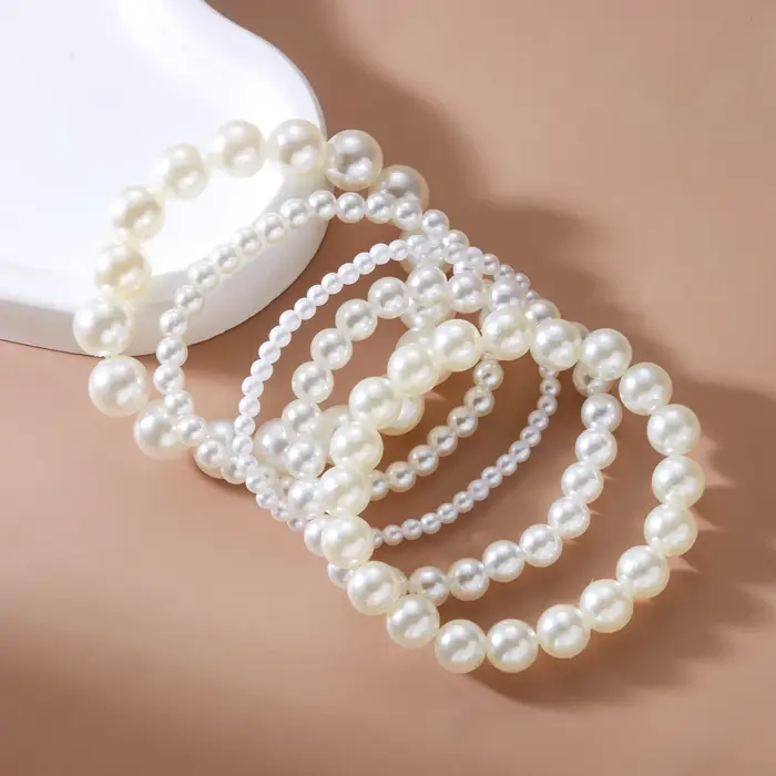 Ensemble de Bracelets en perles d'imitation blanches pour femmes