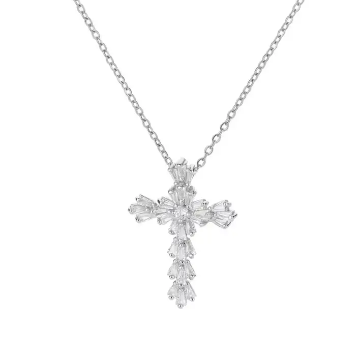 Collier de luxe avec pendentif croix en zircone pour femmes, cristal de Zircon, chaîne en acier inox