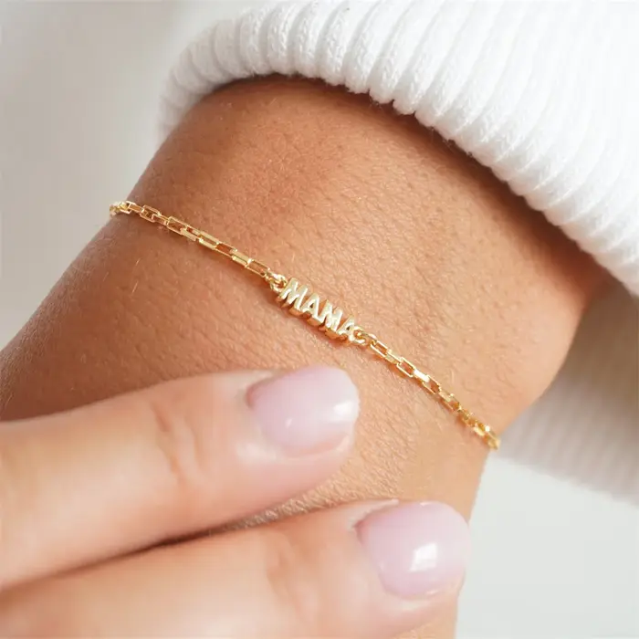 Bracelet en acier titane pour maman, cadeau de fête des mères, pendentif lettre anglaise plaqué or v