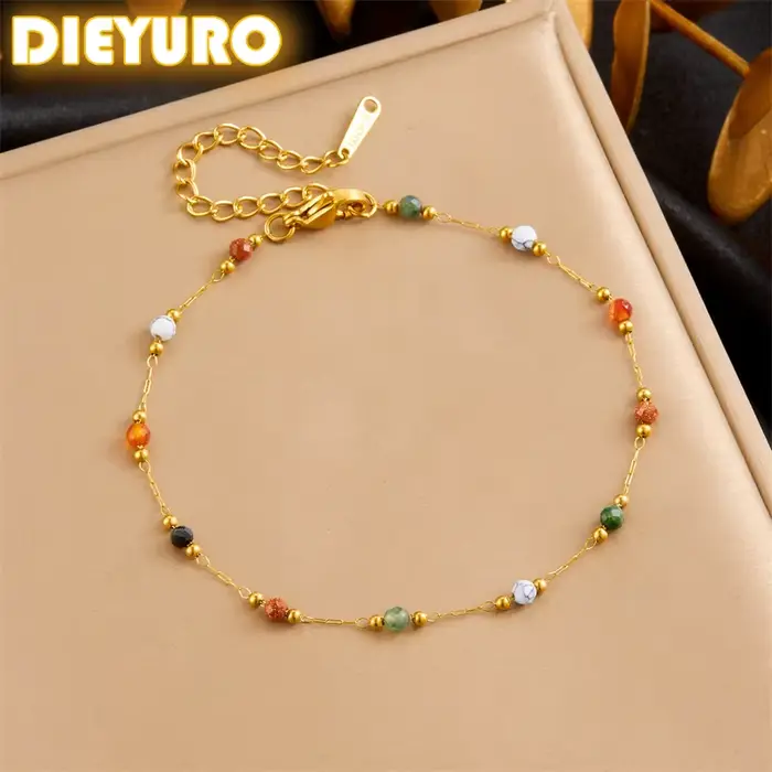 DIEYURO – Bracelet en perles de couleur naturelle pour femmes, en acier inoxydable 316L, nouvelle tendance concise, ne se décolore pas, bijoux à main dorés, cadeau, 2024