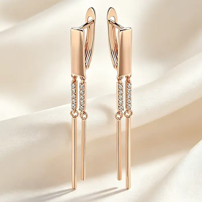 Boucles d'oreilles Kinel design tendance zircon naturel or rose 585 pour femmes occasions spéciales cadeau romantique