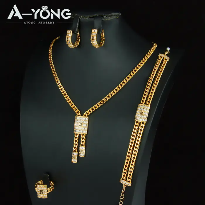 Parure de bijoux en zircone plaquée or 24 carats style italien et hip hop pour femmes arabes occasions spéciales et fêtes