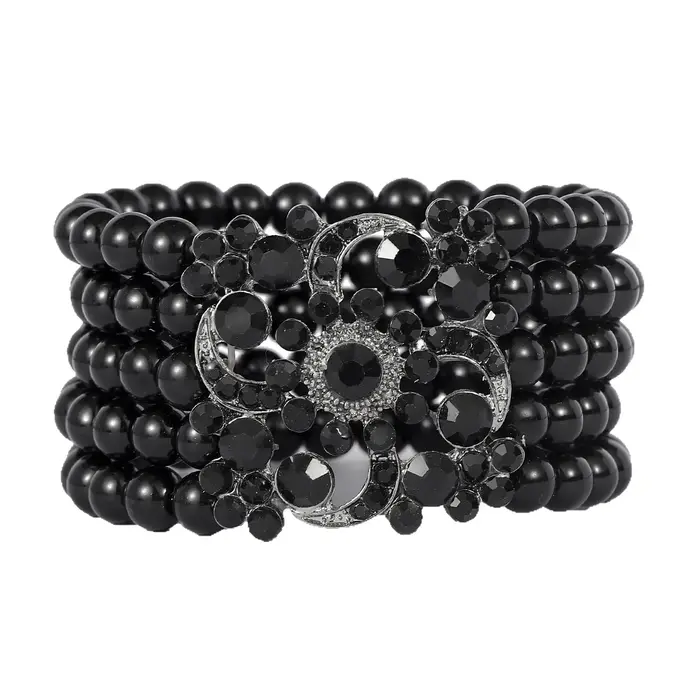Bracelet rétro multicouche en perles incrustées de diamants floral pour femmes occasions spéciales polyvalent