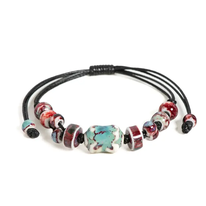 Bracelet en céramique d'inspiration impériale fait à la main, bijoux ethniques bohèmes réglables, ca