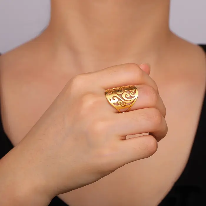 Lucktune Bague à motif de fleurs en filigrane en acier inoxydable pour femme