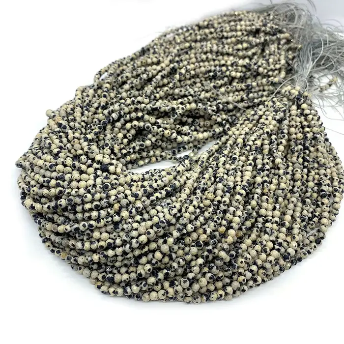 Perles à facettes en pierre naturelle, pierre dalmatienne, pierre mouchetée, breloque, Bracelet, collier, bijoux, bricolage, fabrication de boucles d'oreilles, accessoire