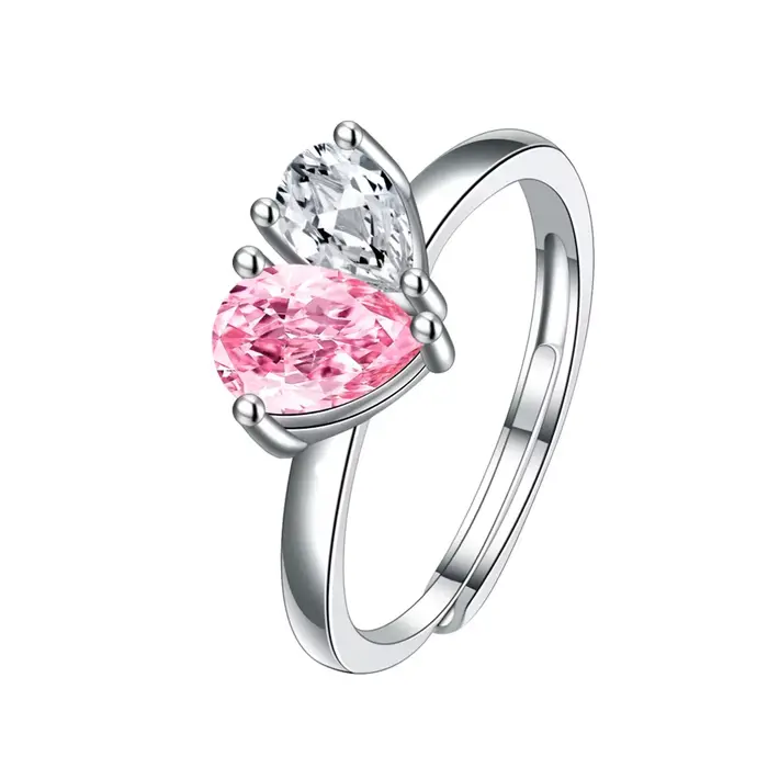 Bague en argent sterling 925 luxueuse avec zircon rose en forme de cœur, cadeau de mariage, paire de