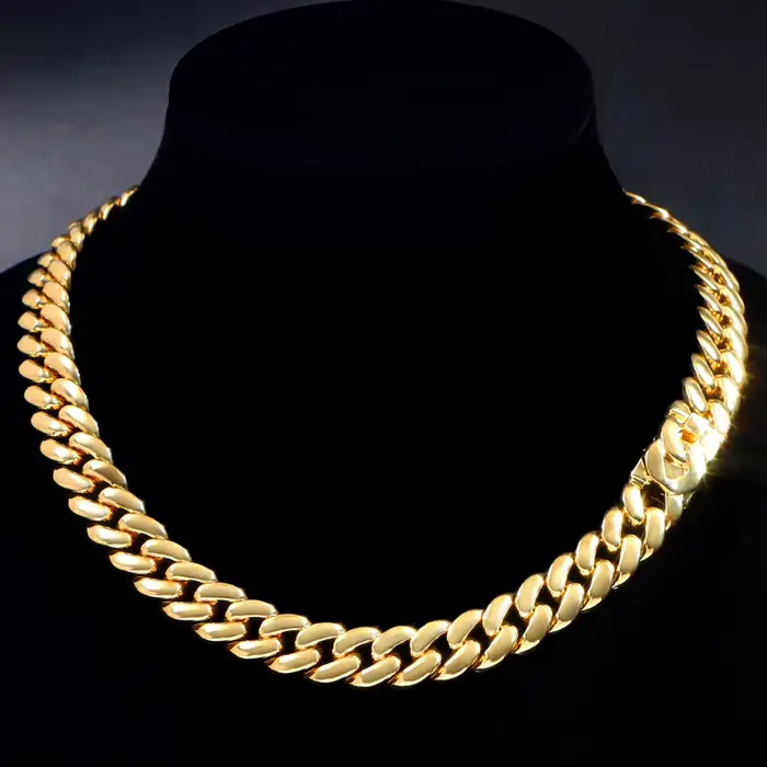Collier chaîne cubaine Hip Hop pour hommes et femmes, chaîne Miami épaisse couleur or, bijou classique unisexe style streetwear, cadeau