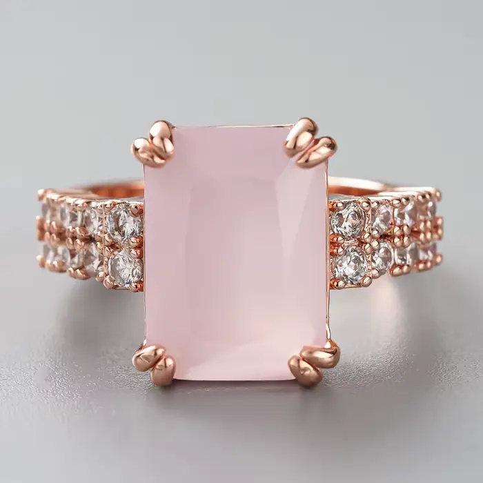 Huitan – bague de fiançailles élégante couleur or rose avec pierre rose, accessoires de doigt en zir