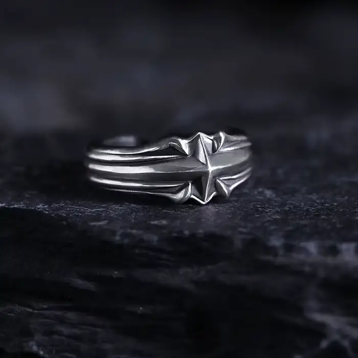 Bague réglable étoile en Relief Vintage pour hommes