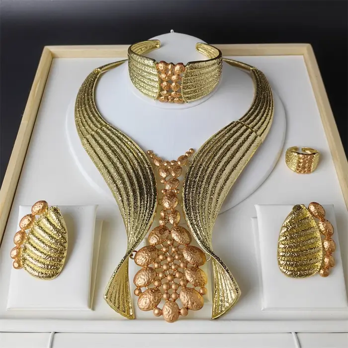 Parure de bijoux TITI, collier ras du cou exagéré, bracelet, grandes boucles d'oreilles pendantes, b