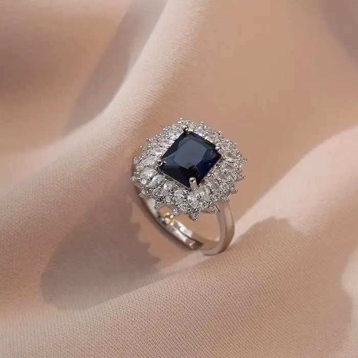 Zcompresses-Ensemble de Bijoux Bleu Royal et Vert, Boucles d'Oreilles, Bague, Pendentif, en Argent, Colliers d'Equiprésidence pour Femmes, Patients de Fiançailles