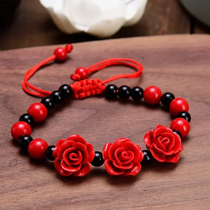 Bracelet à breloque Rose rouge pour femmes