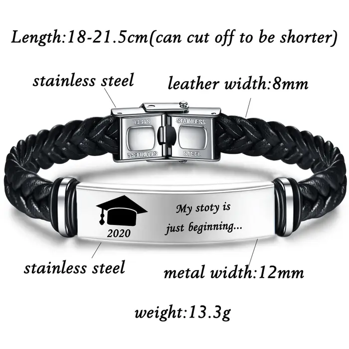 Bracelets personnalisés en cuir tressé avec gravure pour hommes style classique occasion spéciale cadeau unique tracker d'humeur