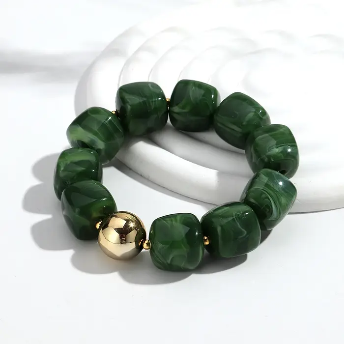 Bracelets élastiques en perles carrées en acrylique pour femmes, style Boho, forme de pierre irrégul