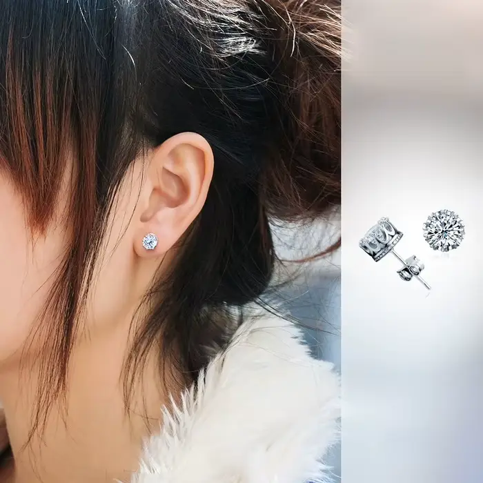 Boucles d'oreilles en argent sterling 925 véritable avec zircon