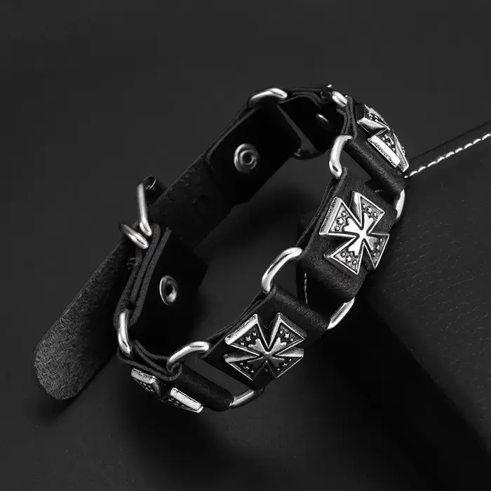 Bracelet croix irlandaise en cuir rétro pour hommes