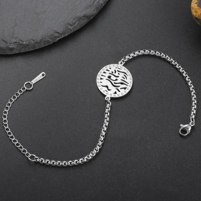 Kkjoy Bracelet en acier inoxydable fait à la main en or 18 carats avec breloque circulaire creuse