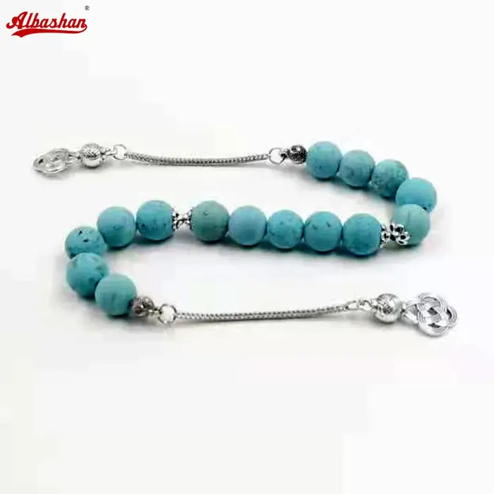 Bracelet en pierre turquoise naturelle, accessoires musulmans, 21 perles de prière, cadeau Eid Ramad