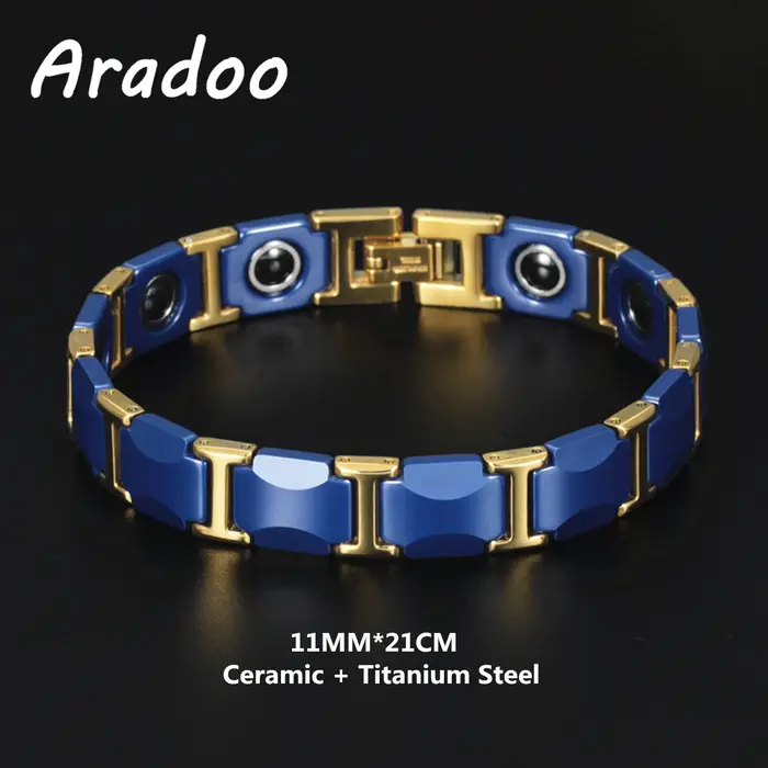 Bracelet ajustable en céramique bleue et métal avec fonction de suivi de fitness pour hommes et femmes pour occasions spéciales et bien-être