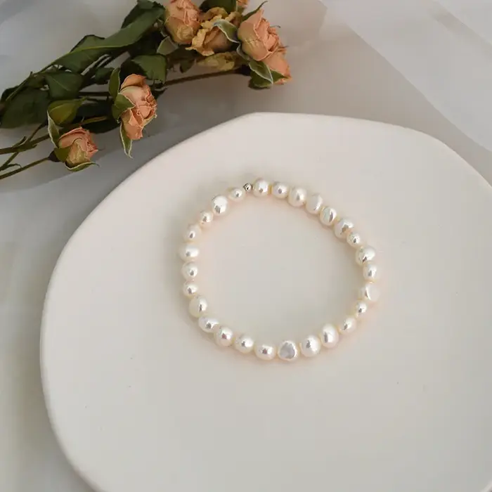 Bracelet de perles d'eau douce 6-7mm, 16cm 18cm 20cm, extensible, blanc, rose, violet, mélange de co
