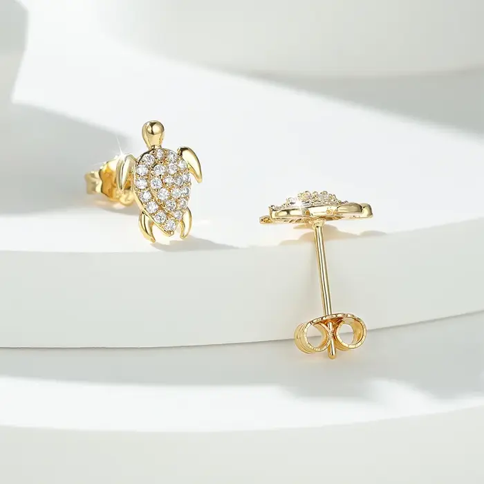 Boucles d'oreilles tortue de mer en cristal blanc pour femmes