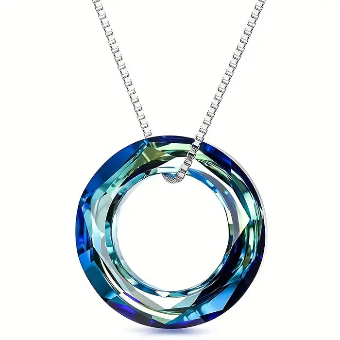 Collier pendentif bague ange en cristal autrichien coloré avec chaîne de clavicule magique