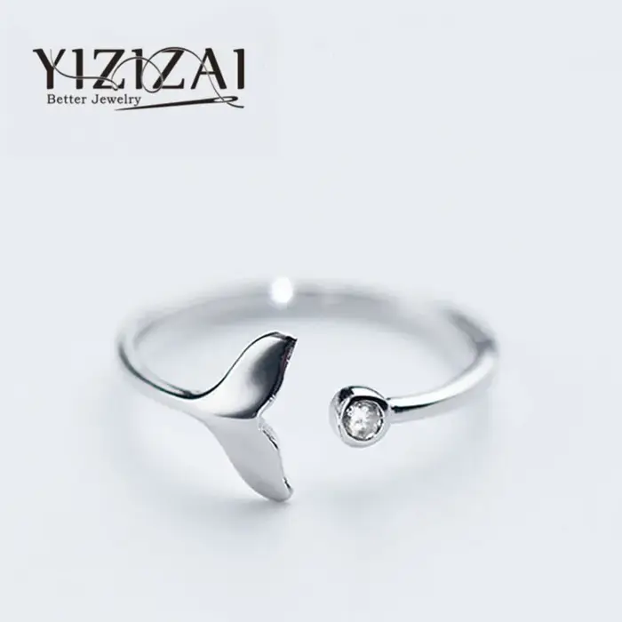 Bague queue de baleine plaquée argent, bijoux fantaisie pour femme, anneaux queue de sirène couleur 
