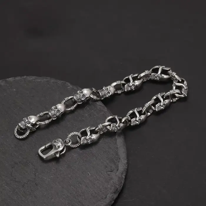Bracelet chaîne tête de mort en argent Sterling 925 véritable pour hommes et femmes