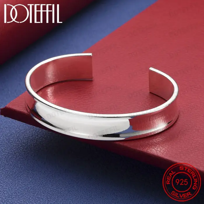Bracelet en argent Sterling 925 pour hommes et femmes, 12mm, lisse et réglable, à la mode, bijoux de
