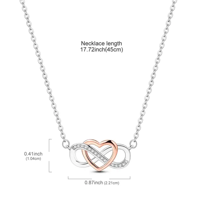 Collier en argent sterling 925 avec pendentif cœur infini en or rose, cadeau pour femme