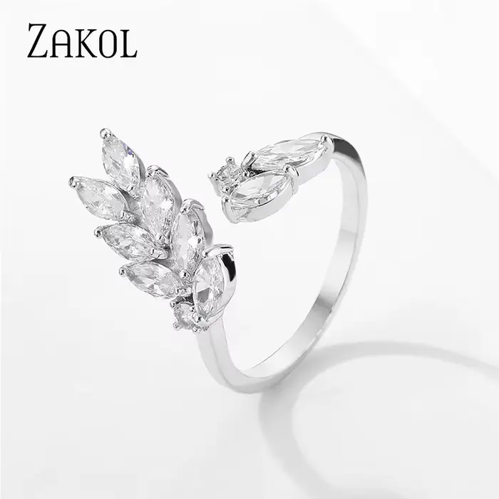 ZAKOL – bague de mariage à la mode pour femmes, en forme de feuille, en zircone cubique transparente