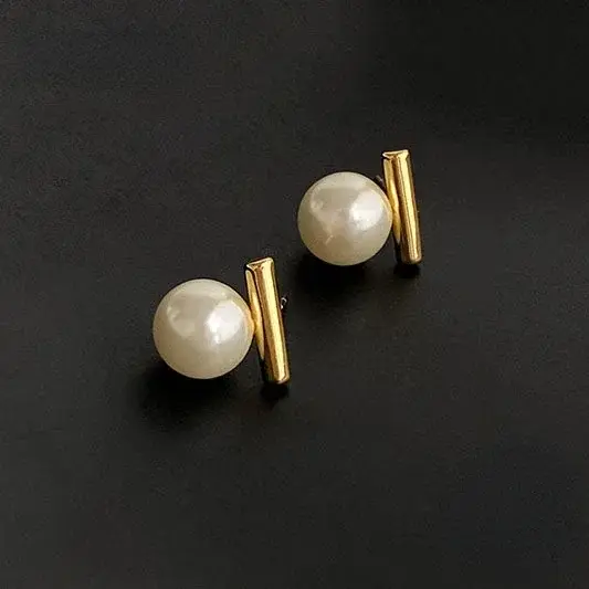 Boucles d'oreilles rondes en perles argentées pour femmes