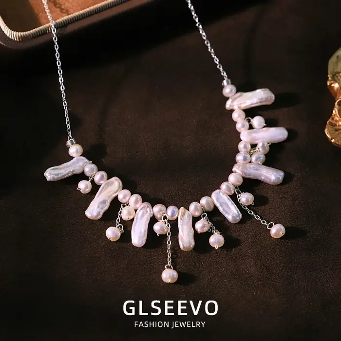 Collier en argent Sterling avec perles baroques d'eau douce naturelles