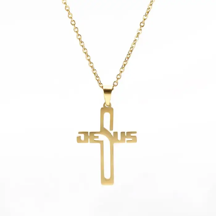 Collier croix plaqué or véritable pour hommes et femmes, bijoux en acier inoxydable, mode chrétienne
