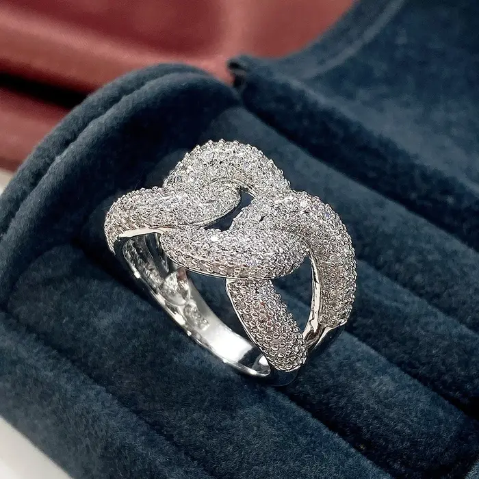 Infinity Zircon bague couleur argent fête mariage Zircon bande anneaux pour femmes hommes promesse f