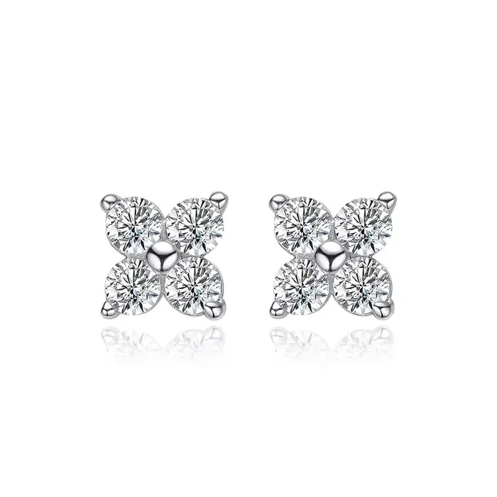 Smyoe-Boucles d'Oreilles en Moissnaite pour Femme, 4 Clous Classiques en Argent Sterling S925 avec C