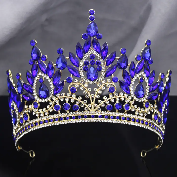 Couronne de luxe pour femme grande tiara diadème mariage bijou cheveux accessoire tête concours beauté occassions spéciales or rose or pur plaqué argent rhodium imitation