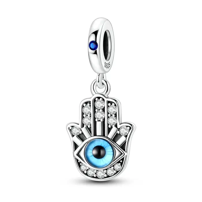 Breloques main de Fatima en argent Sterling 925, perle en Zircon CZ, paume, adaptées au Bracelet Ori