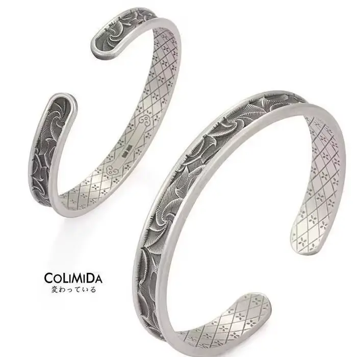 Bracelet à fleurs en Relief ethnique, Design Original, ouverture à la main, diamant, argent